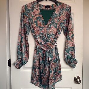 VICI green floral and paisley dress button detail on neck Wedding guest dress